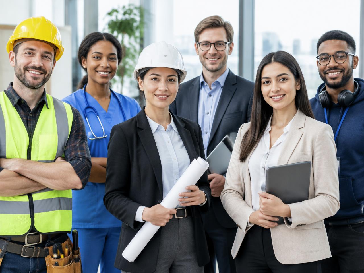 Professionals from construction, healthcare, engineering, business and IT